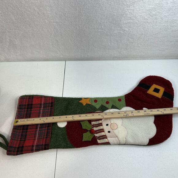 Christmas Stocking Lot Of 2 Santa Claus Snowman Frosty Plaid Large 23” Patchwork - Picture 10 of 16